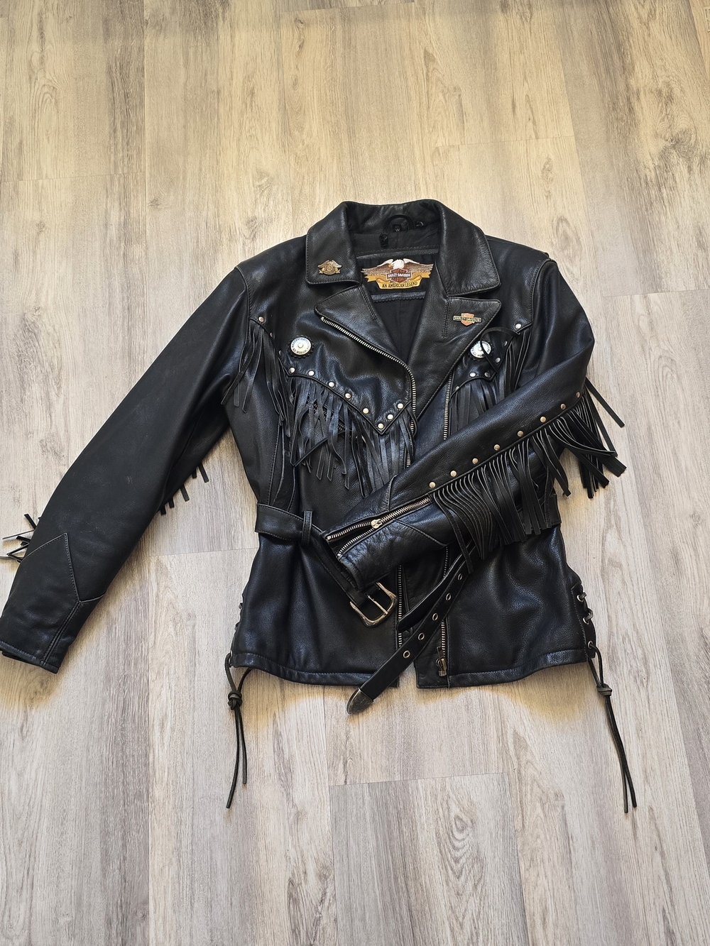 Vintage Harley-Davidson Black Leather Fringe Biker Jacket
